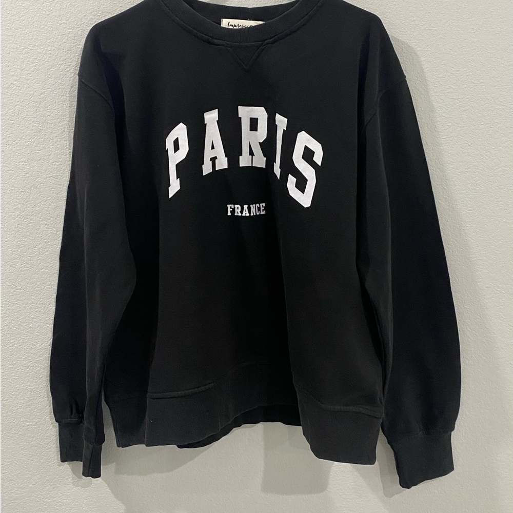 Paris France Black Long Sleeve Impressions Soft Pullover Sweatshirt Large